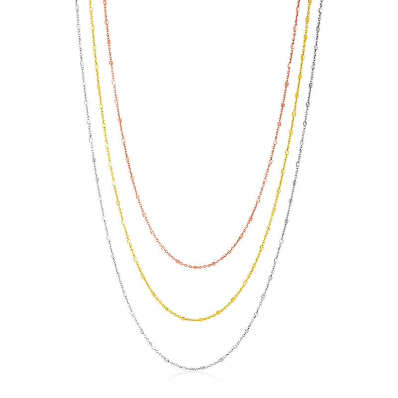 Sterling Silver Three Toned Three Strand Fine Chain Necklace
