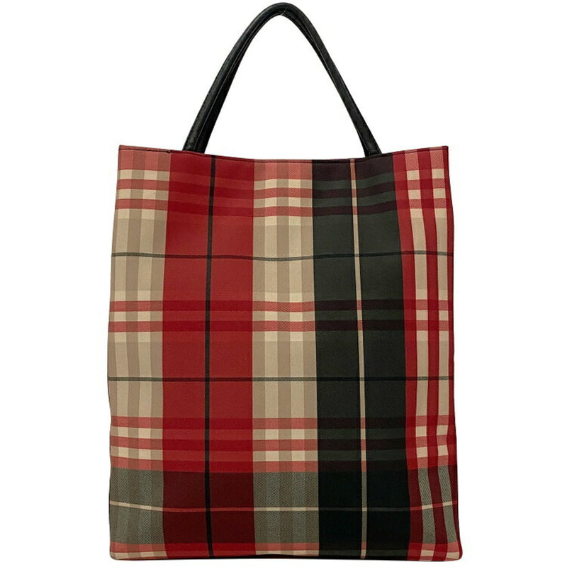 Burberry Tote Bag Red Black Check Nylon Canvas Leather BURBERRY Handbag Womens Mens Beige