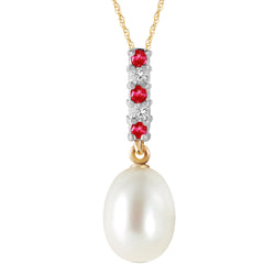 4.15 Carat 14K Solid Yellow Gold Necklace Diamond, Ruby Briolette Pearl