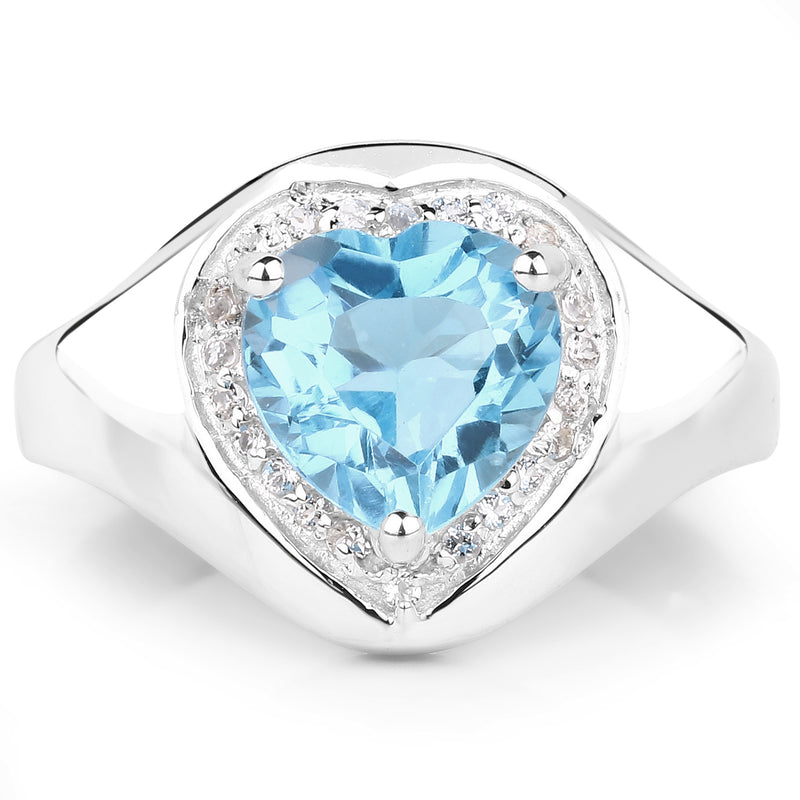 2.23 Carat Genuine Swiss Blue Topaz and White Topaz .925 Sterling Silver Ring