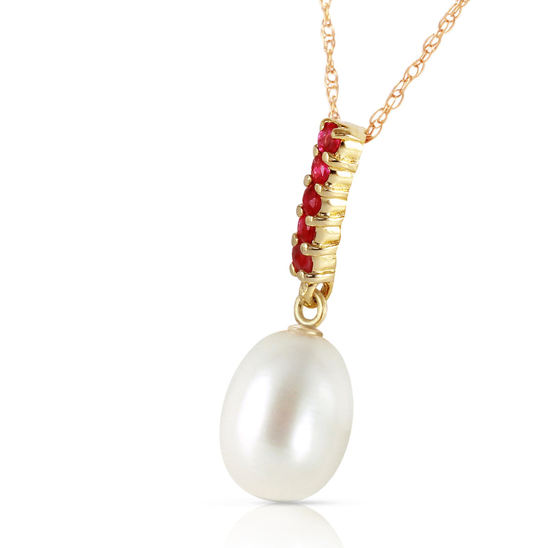4.2 Carat 14K Solid Yellow Gold Necklace Ruby Briolette Pearl