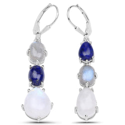 10.17 Carat Genuine Lapis, Labradorite and White Rainbow Moonstone .925 Sterling Silver Earrings