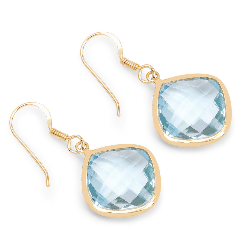 14K Yellow Gold Plated 29.00 Carat Genuine Blue Topaz .925 Sterling Silver Earrings