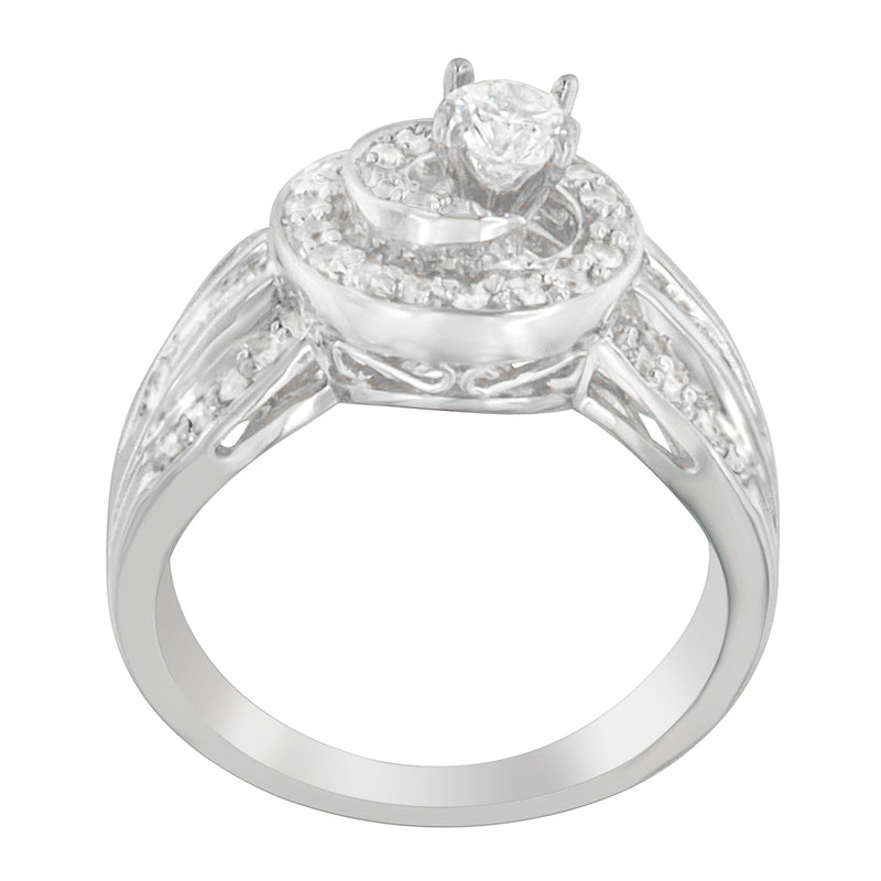 14K White Gold 1ct. TDW Round and Baguette-Cut Diamond Ring (H-ISI1-SI2)