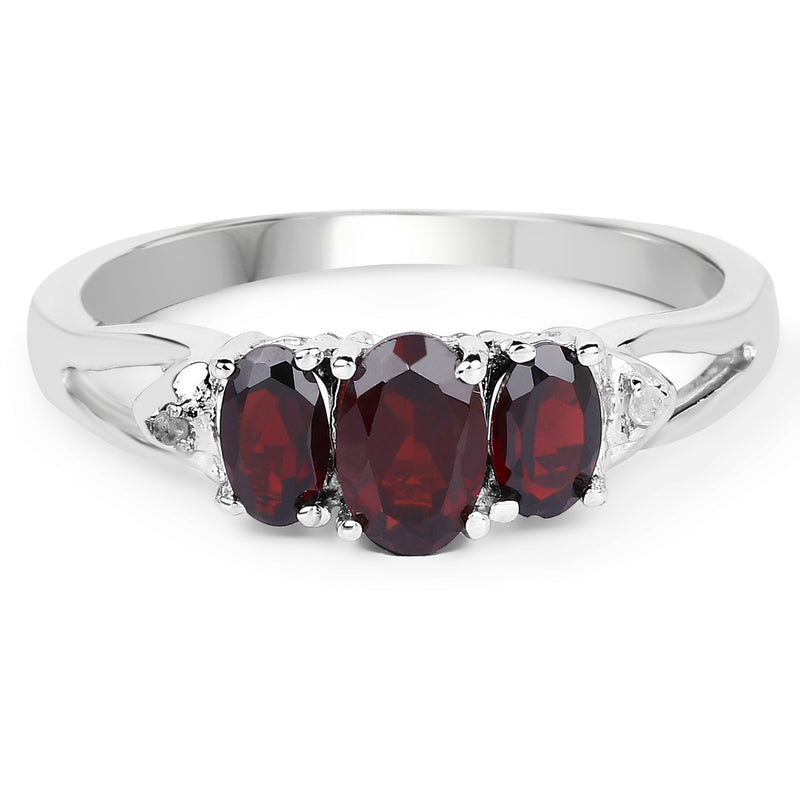 1.16 Carat Genuine Garnet and White Diamond .925 Sterling Silver Ring