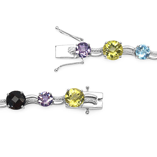 26.48 Carat Genuine Multigemstone & White Diamond .925 Sterling Silver Bracelet