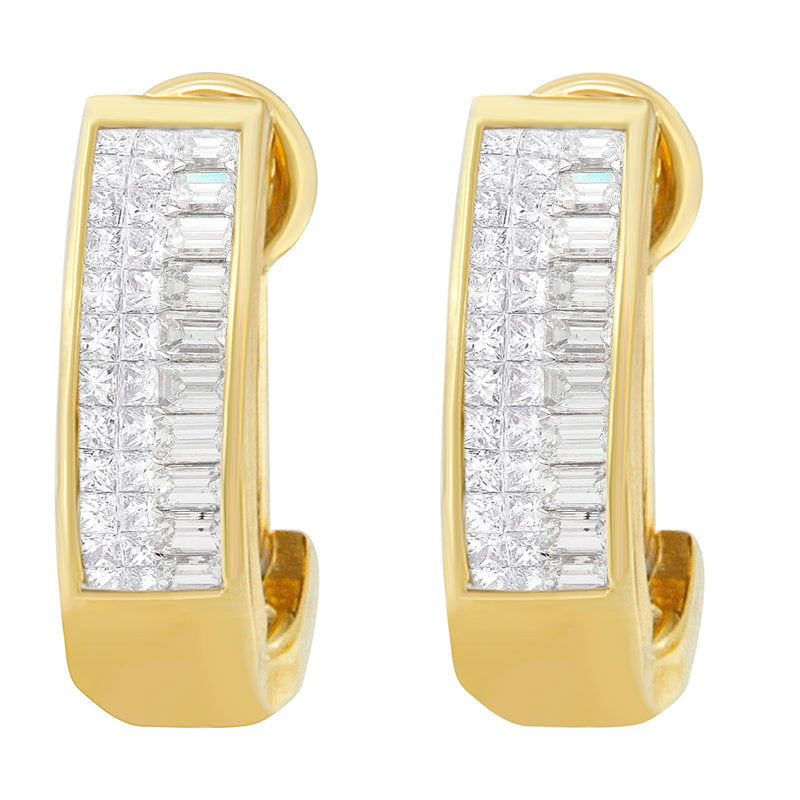 14K Yellow Gold 1 cttw Baguette and Princess Cut Diamond Earrings (H-I, VS1-VS2)