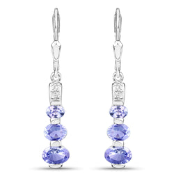 1.94 Carat Genuine Tanzanite and White Topaz .925 Sterling Silver Earrings