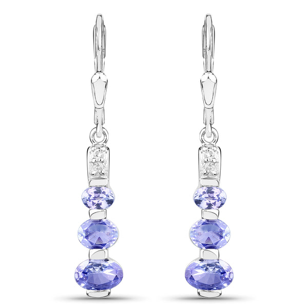 1.94 Carat Genuine Tanzanite and White Topaz .925 Sterling Silver Earrings