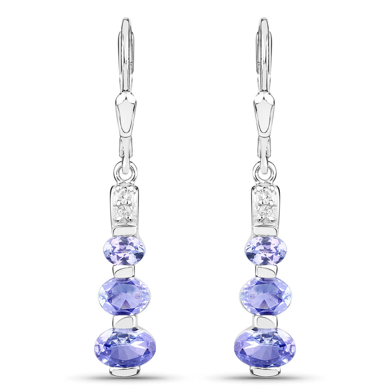 1.94 Carat Genuine Tanzanite and White Topaz .925 Sterling Silver Earrings