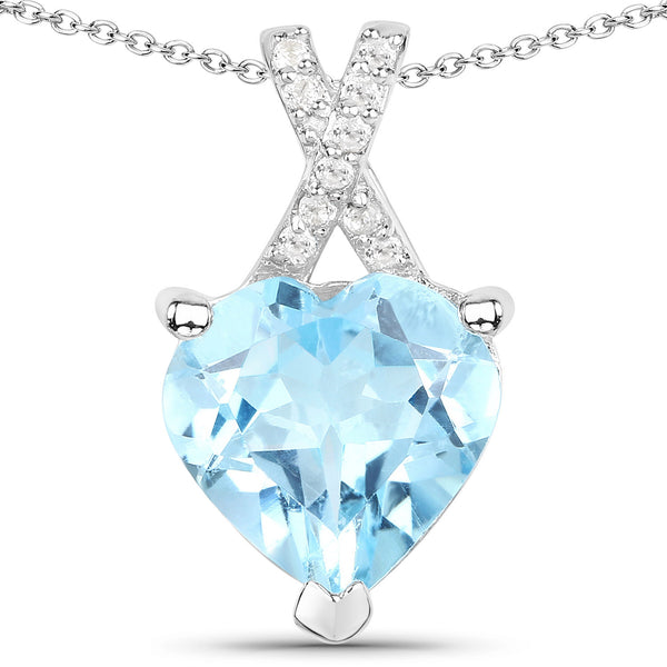 2.80 Carat Genuine Blue Topaz and White Topaz .925 Sterling Silver Pendant