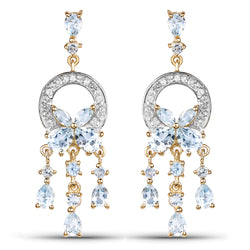 14K Yellow Gold Plated 3.89 Carat Genuine Blue Topaz & White Topaz .925 Sterling Silver Earrings