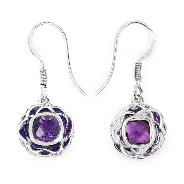 1.50 Carat Genuine Amethyst .925 Sterling Silver Earrings