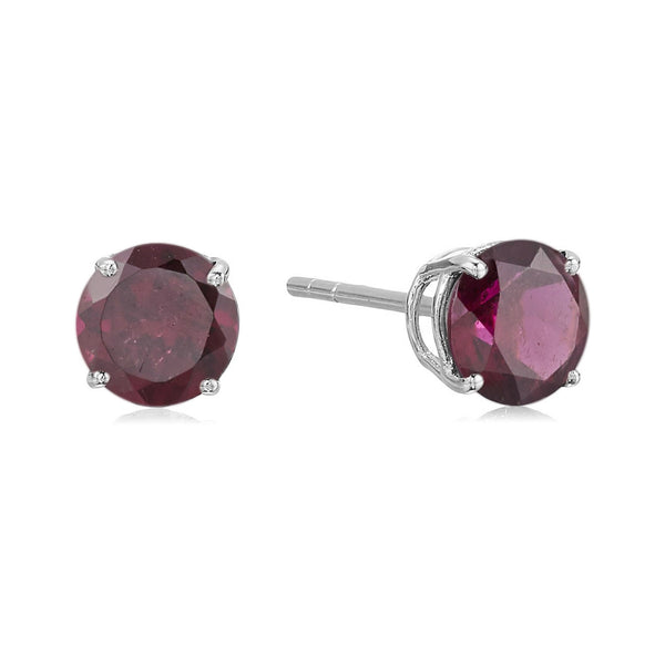 925 Sterling Silver Women  Stud Earring Rhodolite Garnet Round