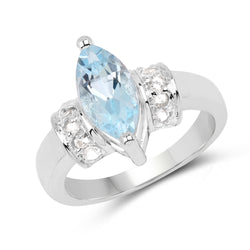 2.10 Carat Genuine Blue Topaz and White Topaz .925 Sterling Silver Ring