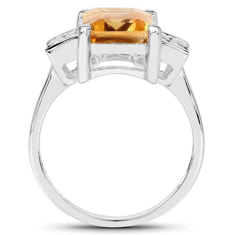 3.27 Carat Genuine Citrine and White Topaz .925 Sterling Silver Ring