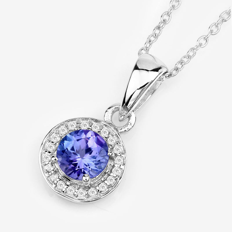 1.05 Carat Genuine Tanzanite and White Topaz .925 Sterling Silver Pendant