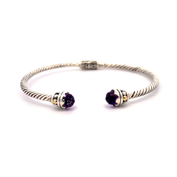 Natural Amethyst Bangle Bracelet Sterling Silver