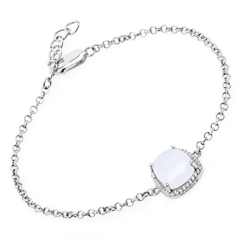 4.57 Carat Genuine White Agate and White Topaz .925 Sterling Silver Bracelet