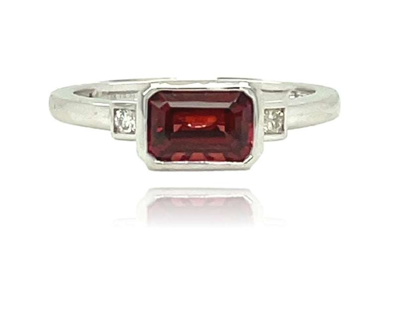 14KW RED GARNETAND DIAMOND OCTAGON RING