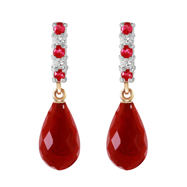 6.9 Carat 14K Solid Yellow Gold Diamond Ruby Earrings Dangling Briolette Ruby