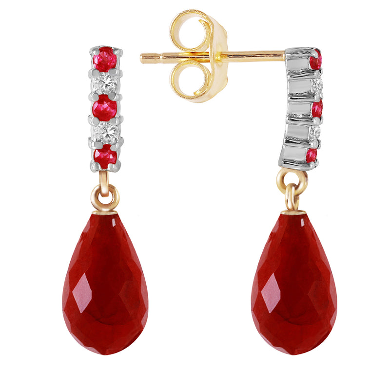 6.9 Carat 14K Solid Yellow Gold Diamond Ruby Earrings Dangling Briolette Ruby