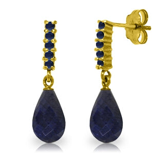 7 Carat 14K Solid Yellow Gold Sapphire Earrings Briolette Dangling Sapphire