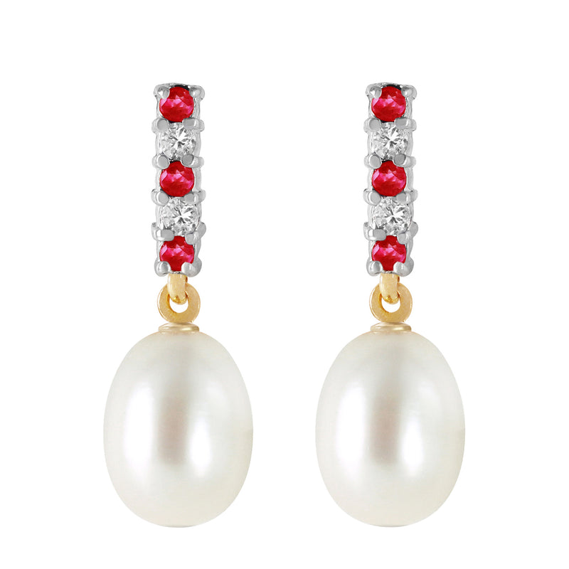 8.3 Carat 14K Solid Yellow Gold Diamond Ruby Earrings Dangling Briolette Pearl
