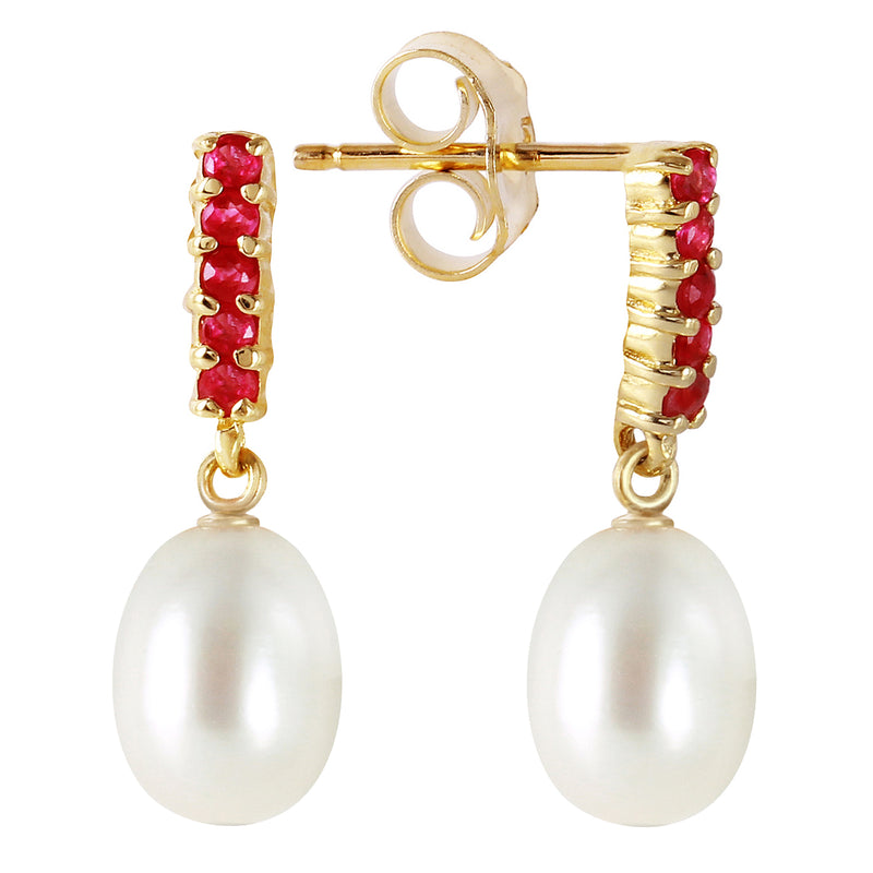 8.4 Carat 14K Solid Yellow Gold Ruby Earrings Dangling Briolette Pearl