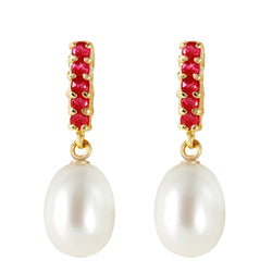 8.4 Carat 14K Solid Yellow Gold Ruby Earrings Dangling Briolette Pearl