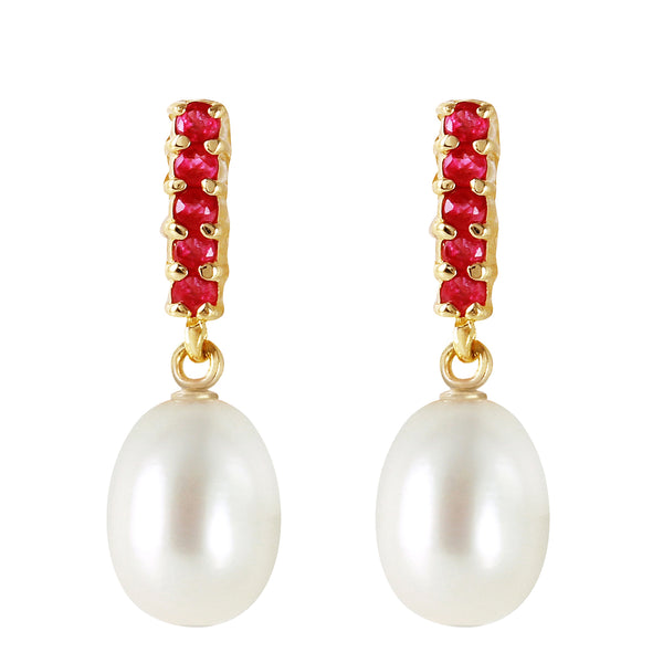 8.4 Carat 14K Solid Yellow Gold Ruby Earrings Dangling Briolette Pearl