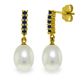 8.4 Carat 14K Solid Yellow Gold Sapphire Earrings Dangling Briolette Pearl