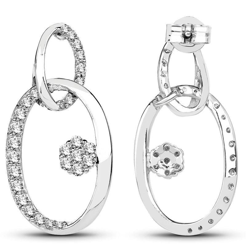 0.83 Carat Genuine White Diamond 14K White Gold Earrings (F-G-H Color, SI Clarity)