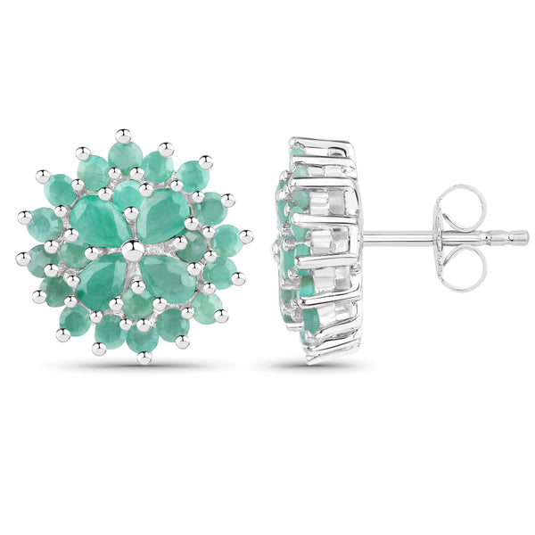 2.32 Carat Genuine Emerald .925 Sterling Silver Earrings