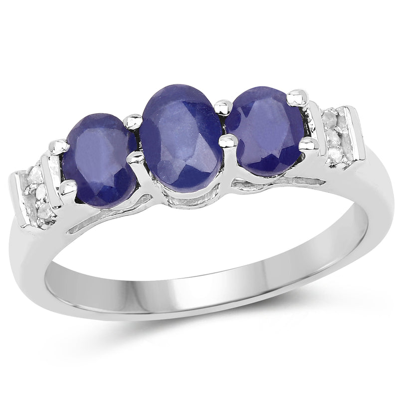 1.58 Carat Glass Filled Sapphire and White Diamond .925 Sterling Silver Ring