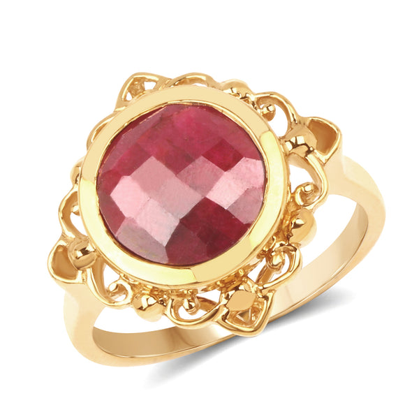 14K Yellow Gold Plated 4.40 Carat Genuine Ruby .925 Sterling Silver Ring