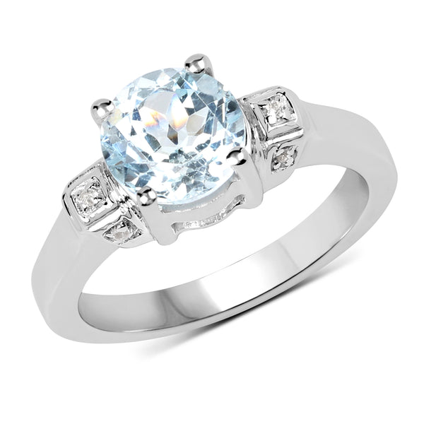 2.28 Carat Genuine Blue Topaz and White Topaz .925 Sterling Silver Ring