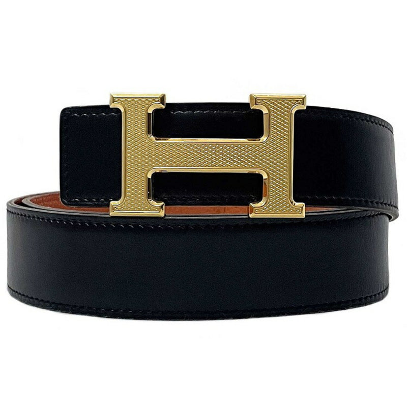 Hermes H Belt Black Orange Gold Guilloche Leather Box Calf Muffler Taurillon Cremas  K Engraved HERMES 31mm 83cm 98cm Mens Long Waist Metal Fittings