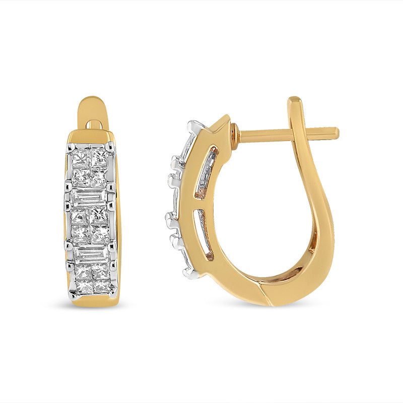 14K Yellow Gold 1/2 Cttw Princess & Baguette-Cut Diamond Invisible-Set U-Hoop Earrings (H-I Color, SI2-I1 Clarity)