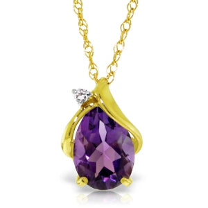 1.53 Carat 14K Solid Yellow Gold Necklace Diamond Amethyst