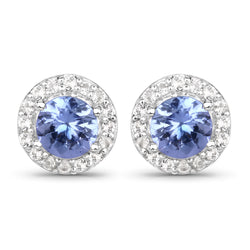 0.59 Carat Genuine Tanzanite and White Topaz .925 Sterling Silver Earrings