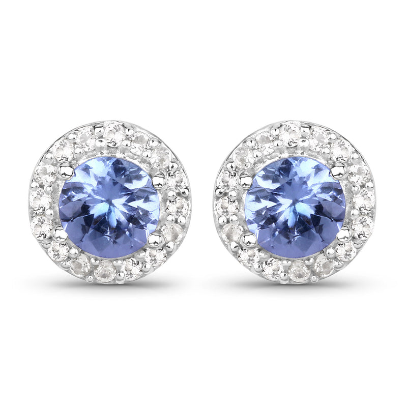 0.59 Carat Genuine Tanzanite and White Topaz .925 Sterling Silver Earrings