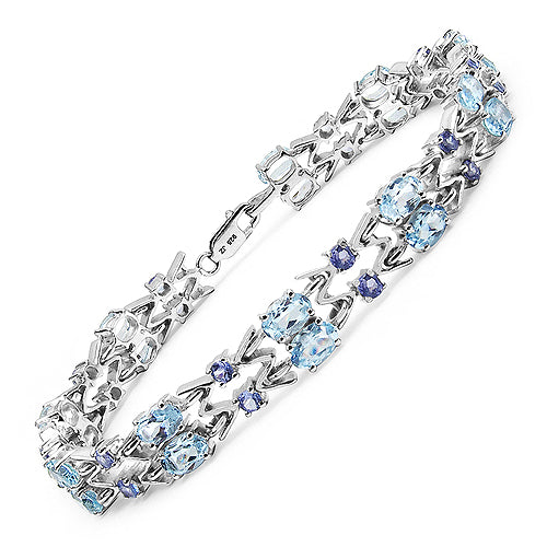 14.60 Carat Genuine Blue Topaz & Tanzanite .925 Sterling Silver Bracelet