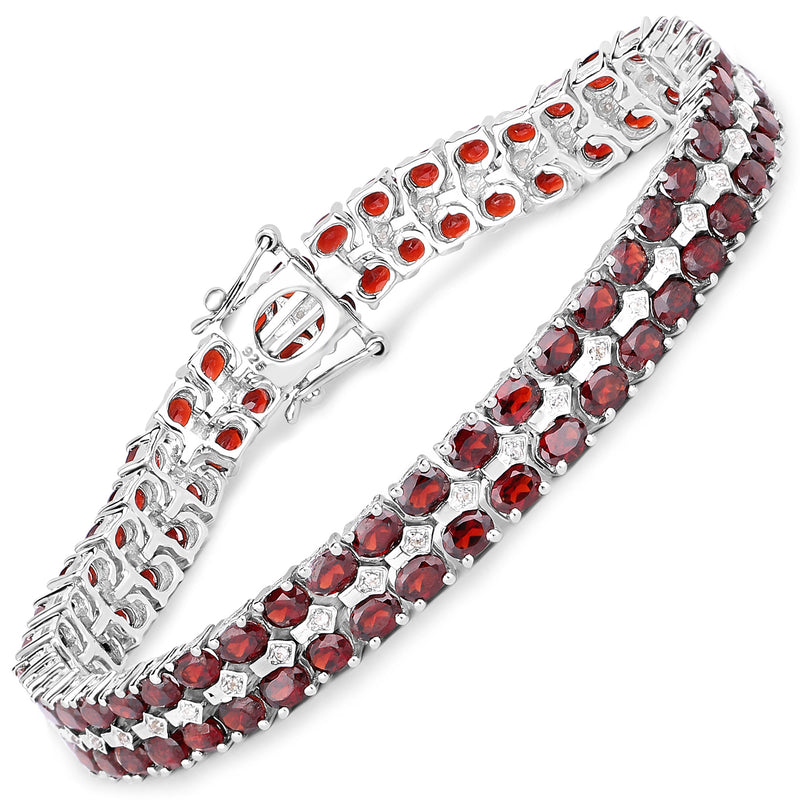 18.23 Carat Genuine Garnet and White Topaz .925 Sterling Silver Bracelet