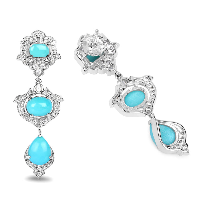 5.78 Carat Genuine Turquoise & White Topaz .925 Sterling Silver Earrings