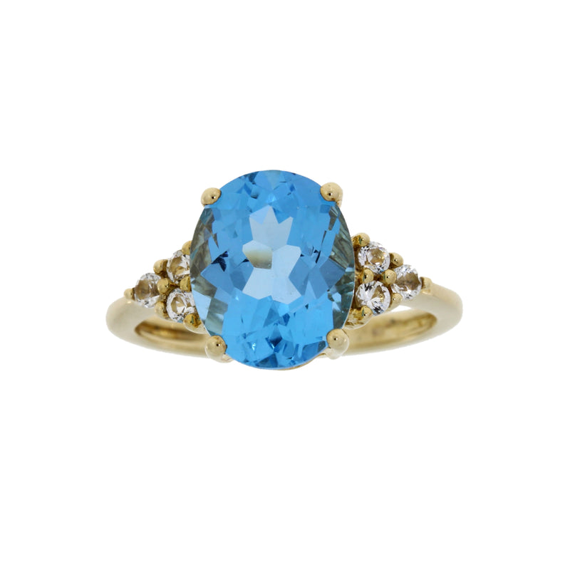 4.65ct Blue Topaz White Topaz Ring 10KT Yellow Gold