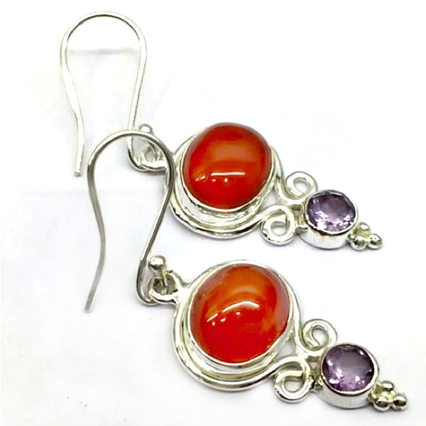 925 sterling silver with natural African Amethyst Round dangle Earring for women