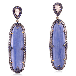 34.82ct Kyanite Dangle Earrings 18k Gold 925 Silver Diamond Jewelry For Women