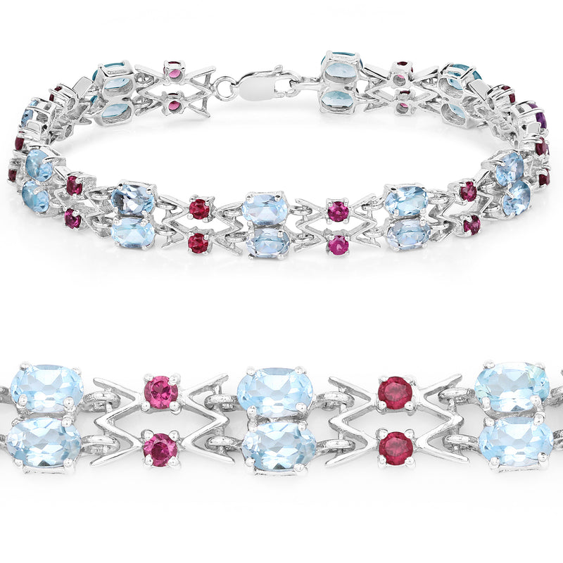 14.76 Carat Genuine Blue Topaz and Rhodolite .925 Sterling Silver Bracelet