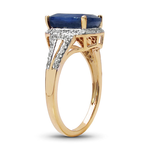14K Yellow Gold Plated 3.82 Carat Genuine Glass Filled Sapphire & White Topaz .925 Sterling Silver Ring